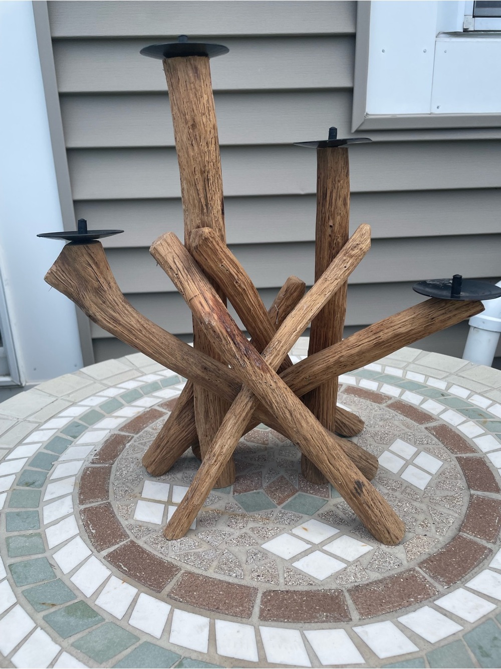Candle Holder Rustic Artisan Driftwood 4-Arm - Natural Wood Finish Lightweight